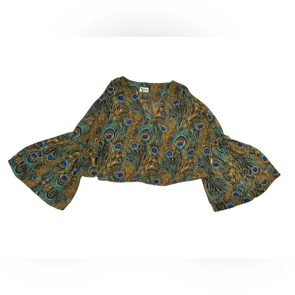 Peacock print sheer blouse - size M/L - Picture 6 of 8